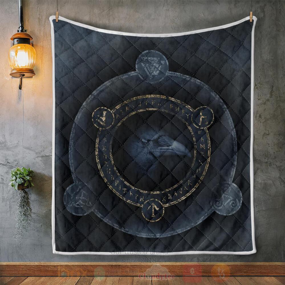 BEST Raven With Symbol Blue Viking Quilted 2 Raven With Symbol Blue Viking Quilt 1