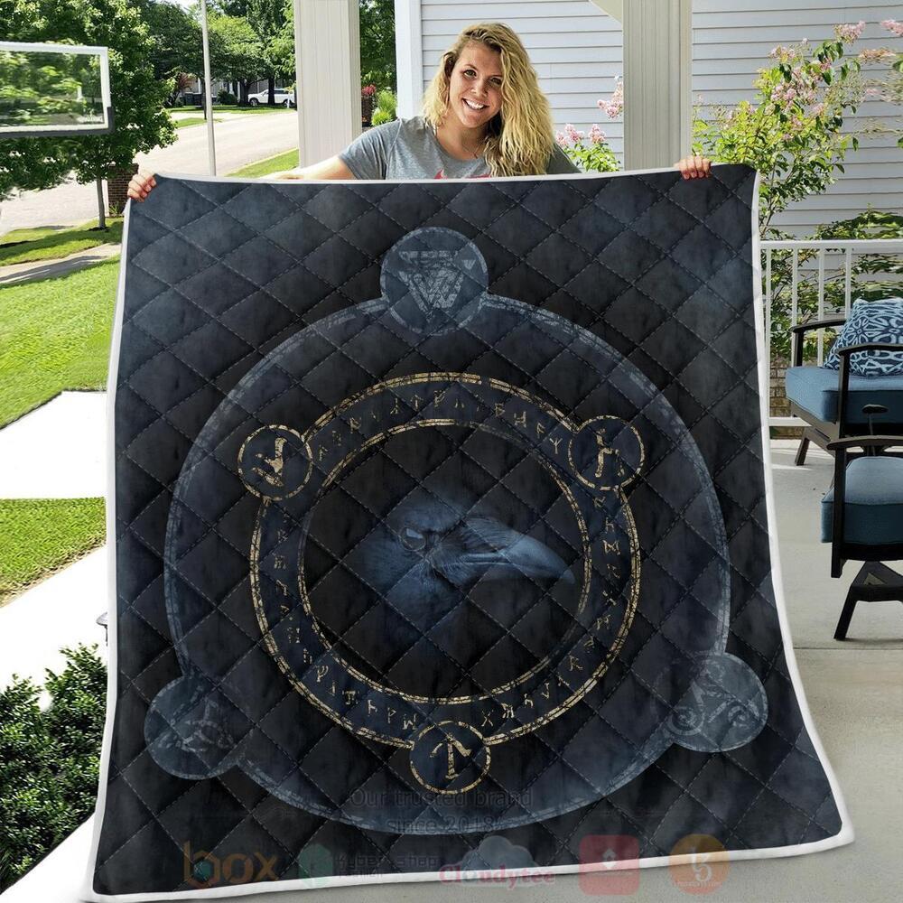 BEST Raven With Symbol Blue Viking Quilted 3 Raven With Symbol Blue Viking Quilt 1 2