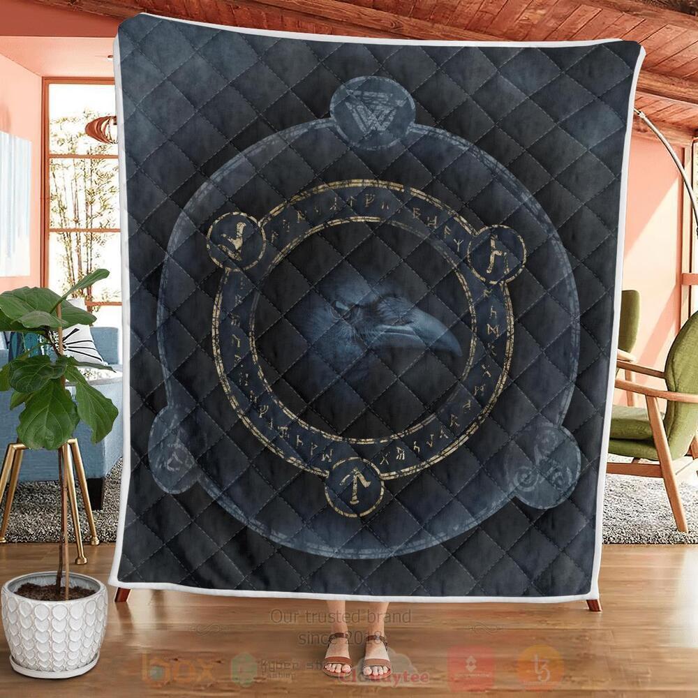 BEST Raven With Symbol Blue Viking Quilted 4 Raven With Symbol Blue Viking Quilt 1 2 3