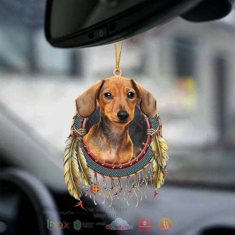 Red Dachshunds In Dreamcatcher Car Ornament