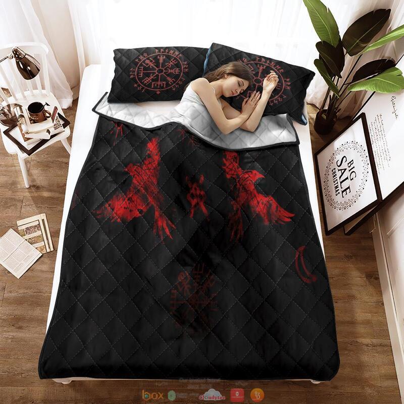 Red Raven And Vegvisir Viking 3d Quilt Bedding Set 4 Red Raven And Vegvisir Viking Quilt Bedding Set 1 2 3