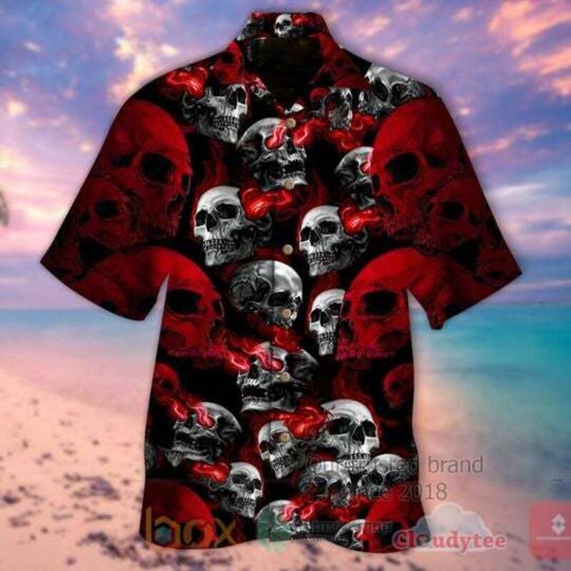 BEST Red Skull Smoke 3D All Over Printed Hawaiian Shirt 1 Red Skull Smoke Hawaiian Shirt