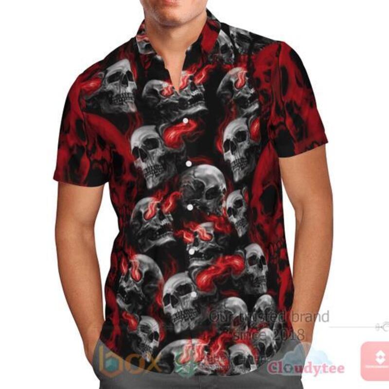 BEST Red Skull Smoke 3D All Over Printed Hawaiian Shirt 2 Red Skull Smoke Hawaiian Shirt 1