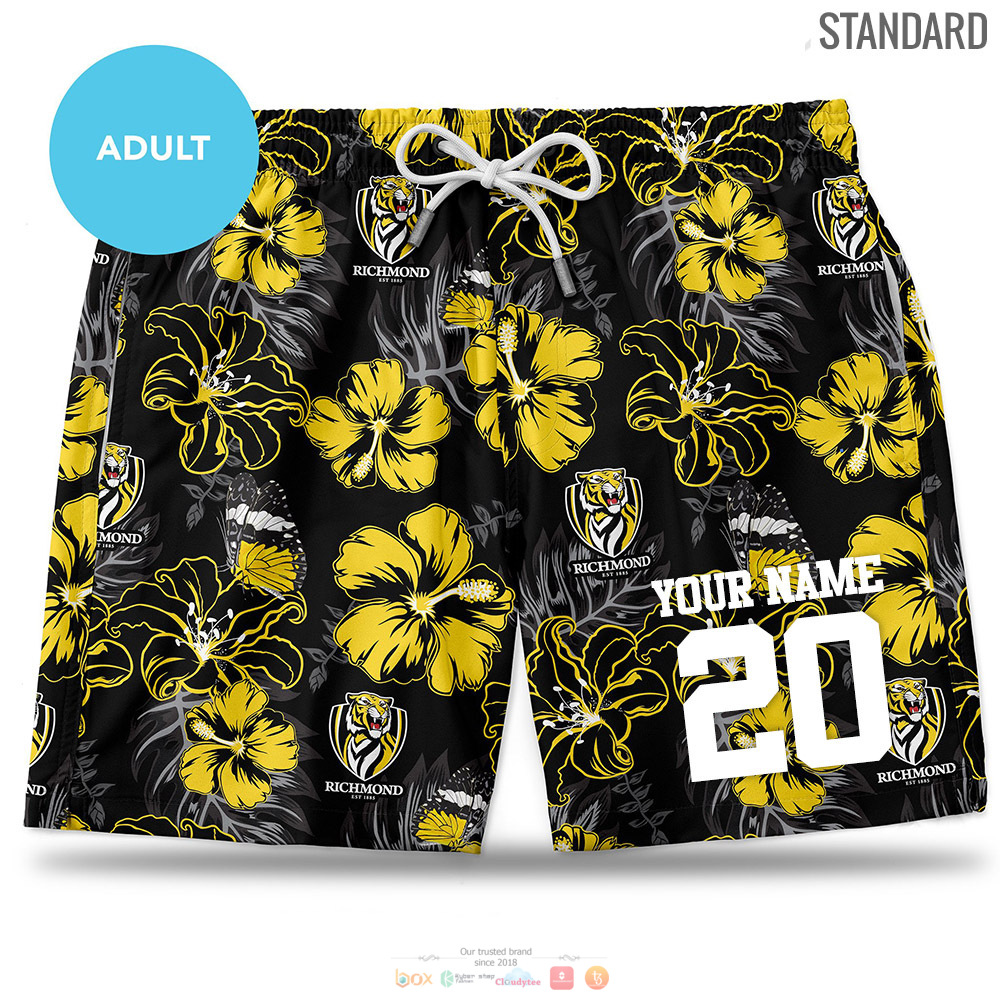 Personalized AFL Richmond Tigers Hawaiian shorts 3 Richmond Tigers AFL Hawaiian shorts 1 2