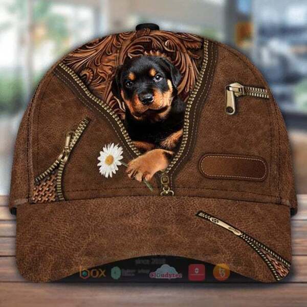 Rottweiler Holding Daisy Cap Hat
