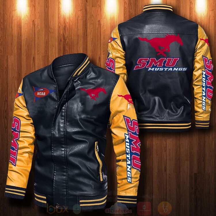 BEST SMU Mustangs 2D Leather Bomber Jacket 6 SMU Mustangs Bomber Leather Jacket 1 2 3 4 5