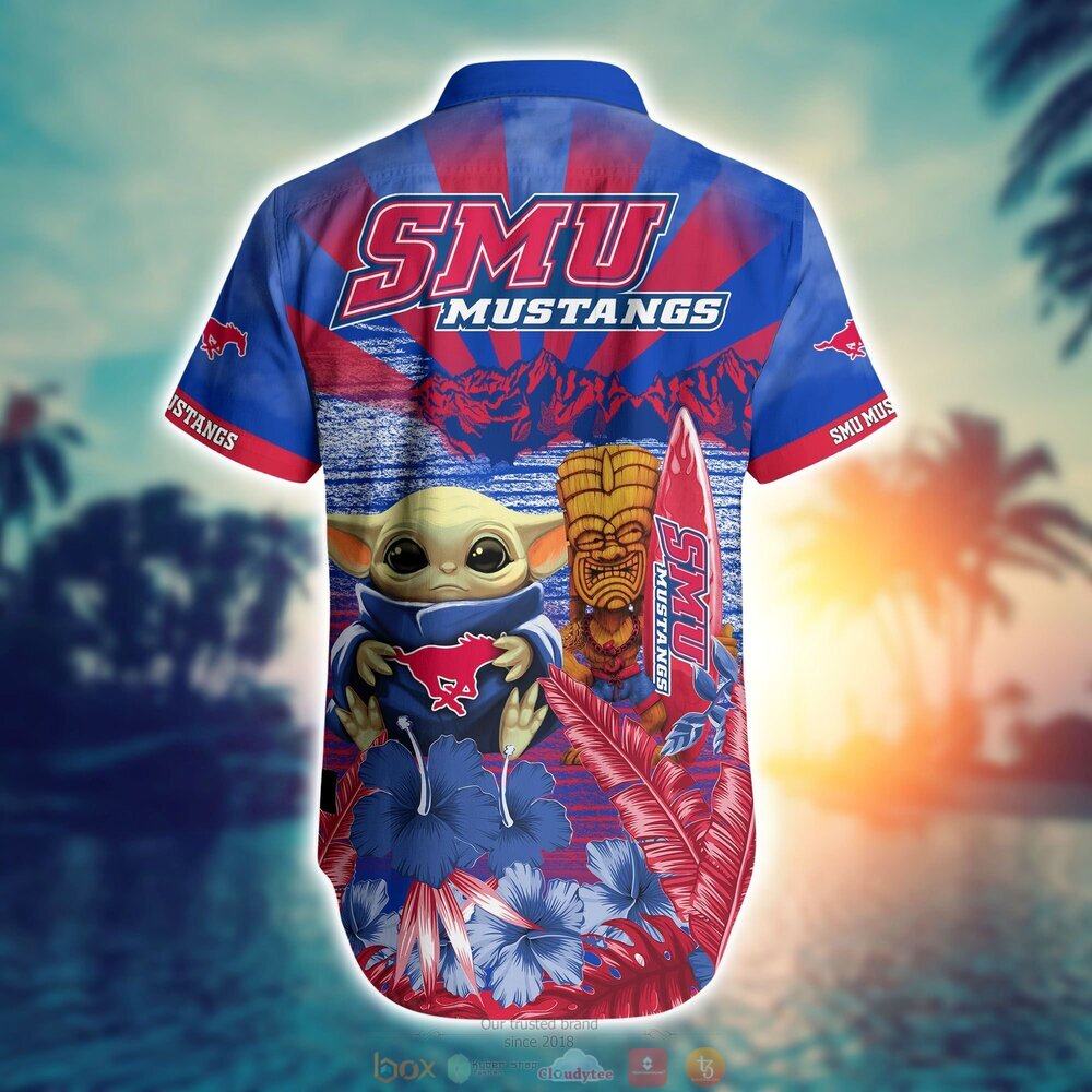 SMU Mustangs Baby Yoda NCAA Hawaiian Shirt, Shorts 3 SMU Mustangs NCAA Baby Yoda Hawaiian Shirt Shorts 1 2