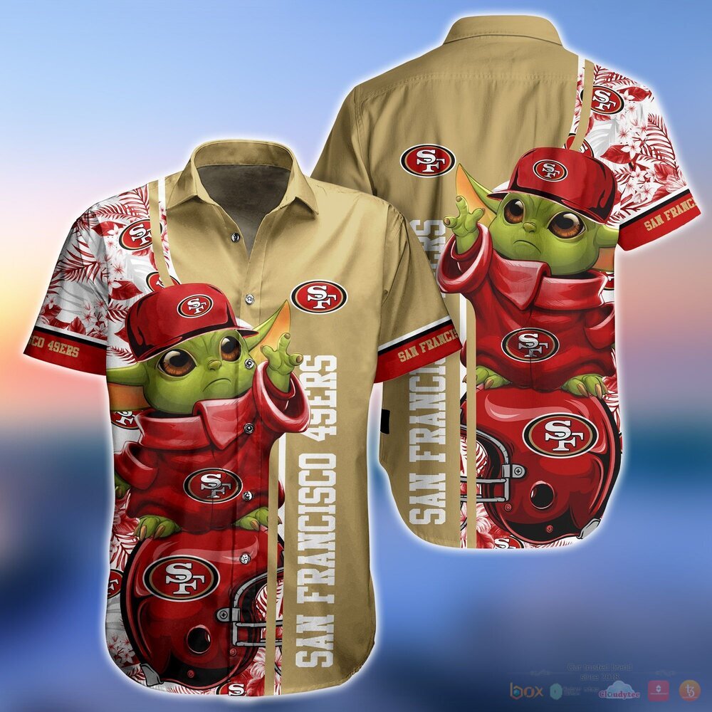 San Francisco 49ers Baby Yoda NFL Hawaiian Shirt and Shorts 2 San Francisco 49ers NFL Baby Yoda Hawaiian Shirt and Shorts 1
