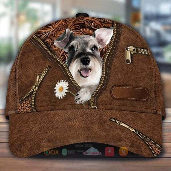 Schnauzer Holding Daisy Cap Hat