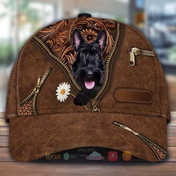 Scottish Terrier Holding Daisy Cap Hat