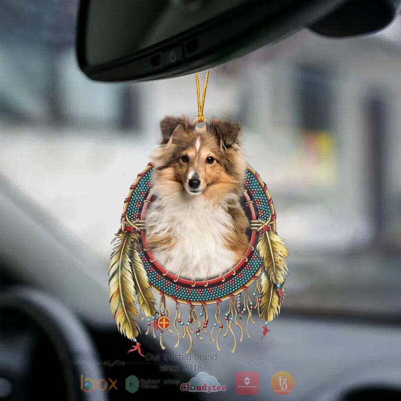 Shetland Sheepdog In Dreamcatcher Car Ornament