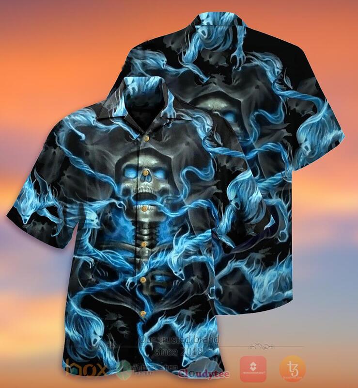 Skull Black Ground Blue Hawaiian Shirt