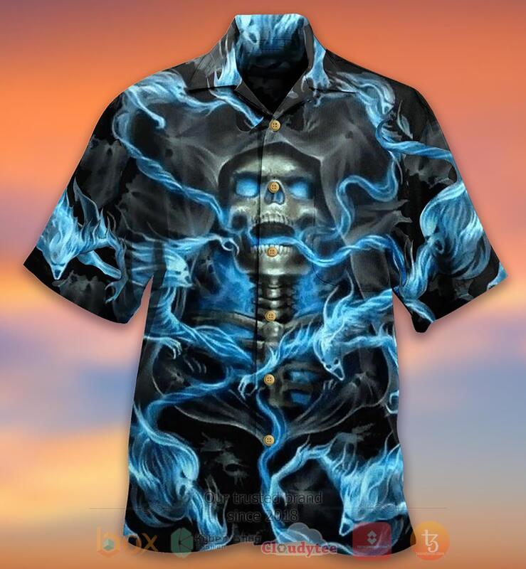 BEST Skull Black Ground Blue 3D All Over Printed Hawaiian Shirt 2 Skull Black Ground Blue Hawaiian Shirt 1