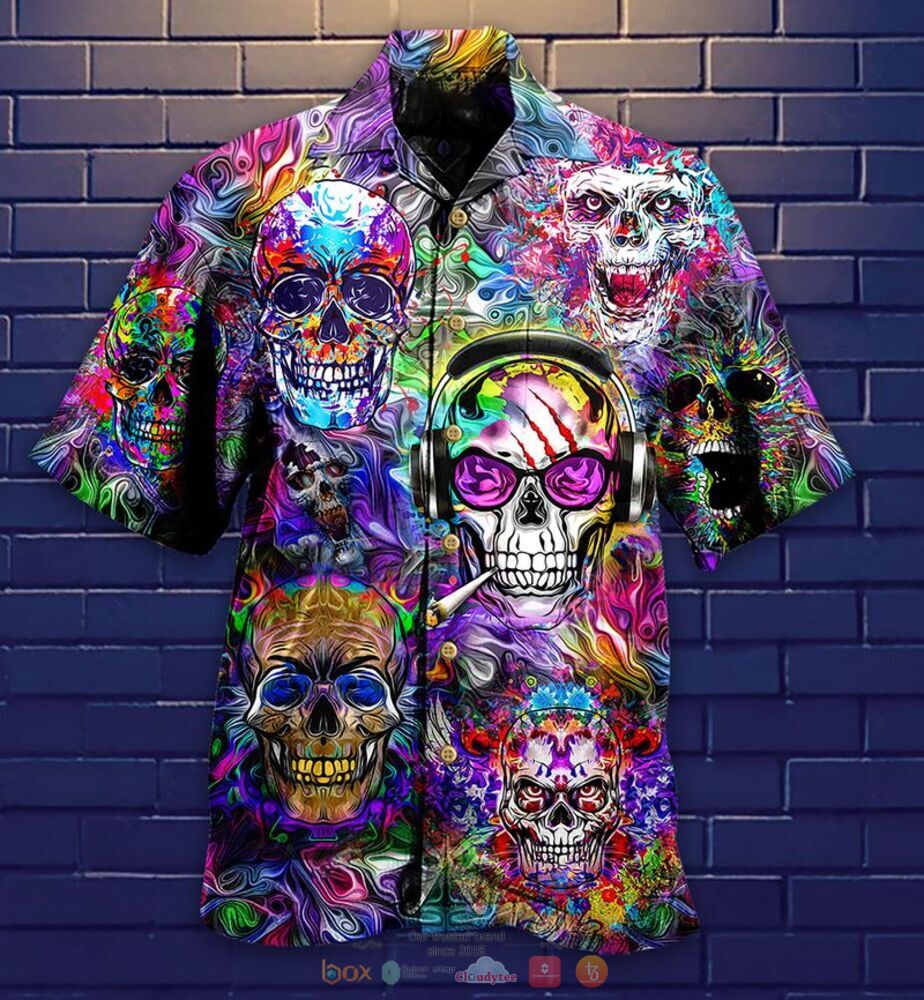 Skull Colorful Flowers hawaiian shirt short