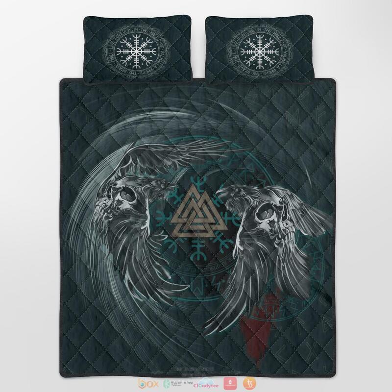 Skull Raven Valknut Vegvisir Quilt Bedding Set 1