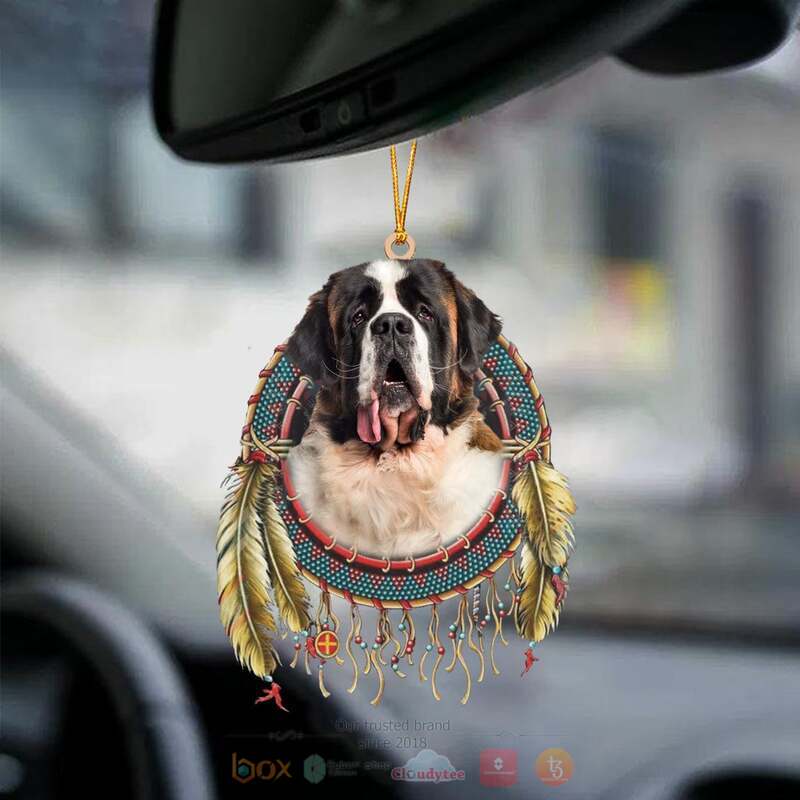 St Bernard In Dreamcatcher Car Ornament