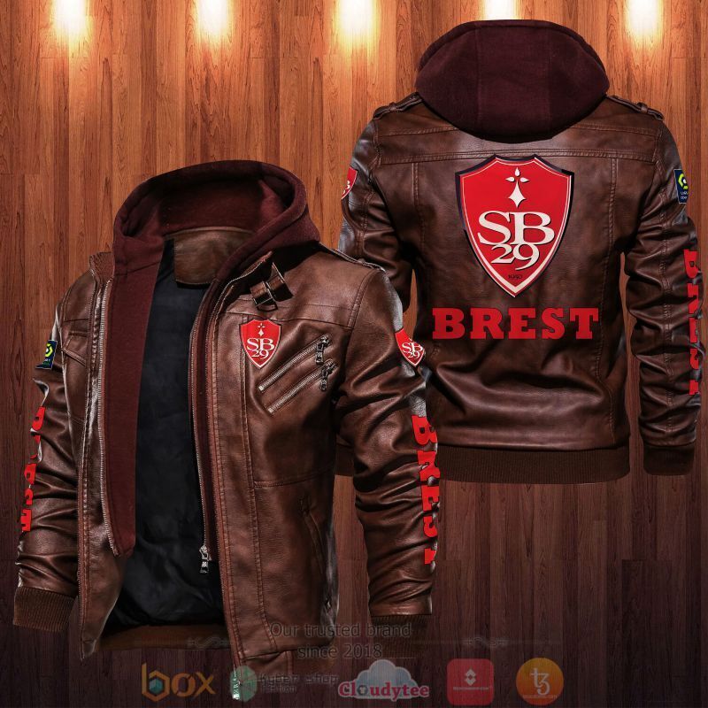 BEST Stade Brestois 29 2D Leather PU Jacket 2 Stade Brestois 29 Leather Jacket 1