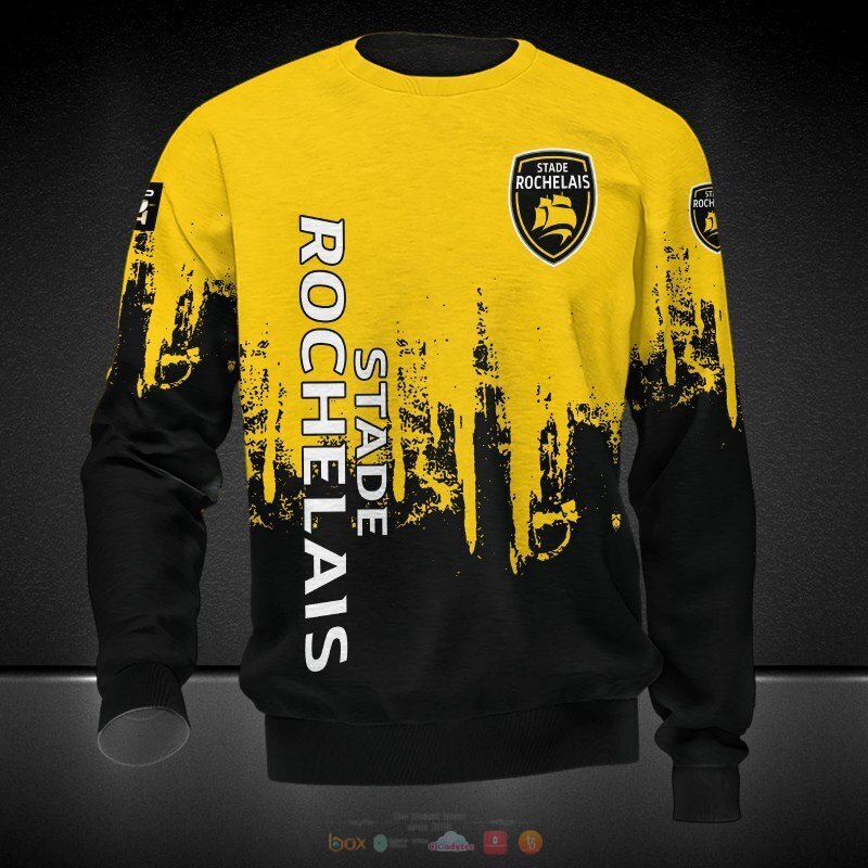 Stade Rochelais black yellow 3d shirt, hoodie 4 Stade Rochelais black yellow 3d shirt hoodie 1 2 3
