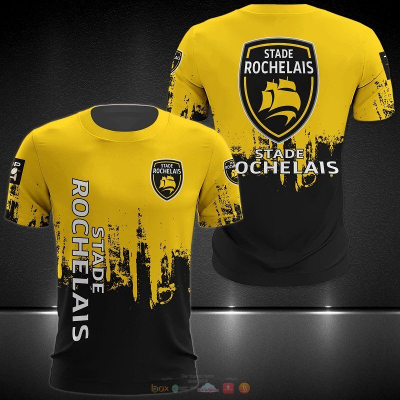 Stade Rochelais black yellow 3d shirt, hoodie 5 Stade Rochelais black yellow 3d shirt hoodie 1 2 3 4