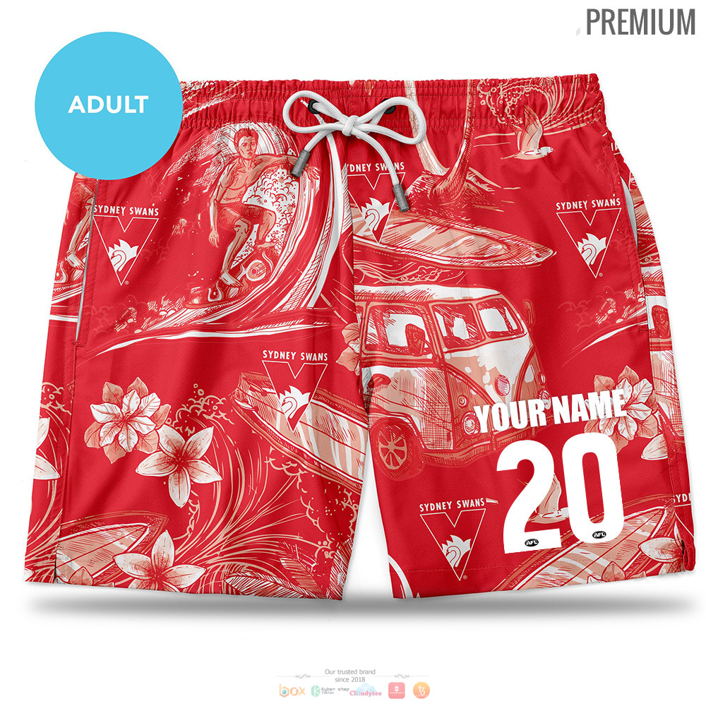 Personalized AFL Sydney Swan Hawaiian shorts 2 Sydney Swan AFL Hawaiian shorts 1