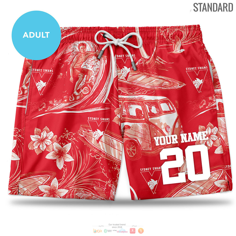 Personalized AFL Sydney Swan Hawaiian shorts 3 Sydney Swan AFL Hawaiian shorts 1 2