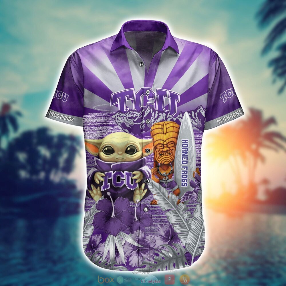 TCU Horned Frogs Baby Yoda NCAA Hawaiian Shirt, Shorts 2 TCU Horned Frogs NCAA Baby Yoda Hawaiian Shirt Shorts 1