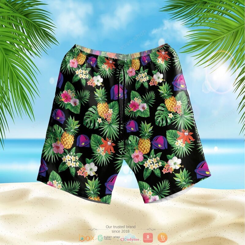 Taco bell black pineapple Hawaiian Shirt, short 3 Taco bell black pineapple Hawaiian Shirt short 1 2