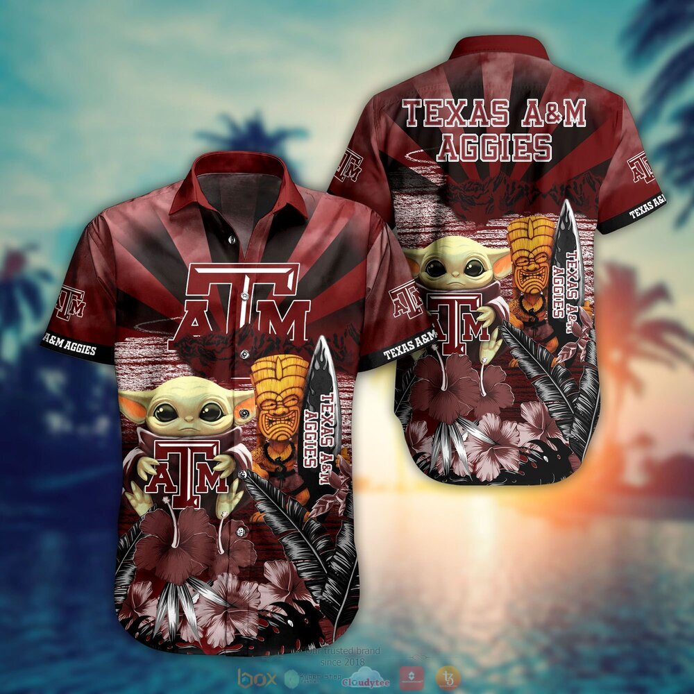 Texas A&M Aggies Baby Yoda NCAA Hawaiian Shirt, Shorts 8 Texas AM Aggies NCAA Baby Yoda Hawaiian Shirt Shorts