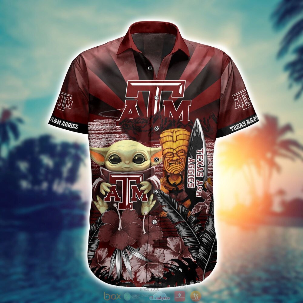 Texas A&M Aggies Baby Yoda NCAA Hawaiian Shirt, Shorts 2 Texas AM Aggies NCAA Baby Yoda Hawaiian Shirt Shorts 1