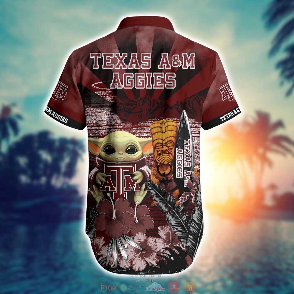 Texas A&M Aggies Baby Yoda NCAA Hawaiian Shirt, Shorts 3 Texas AM Aggies NCAA Baby Yoda Hawaiian Shirt Shorts 1 2