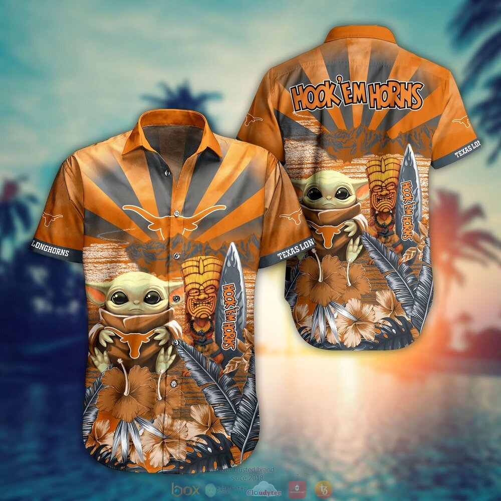 Texas Longhorns Baby Yoda NCAA Hawaiian Shirt, Shorts 8 Texas Longhorns NCAA Baby Yoda Hawaiian Shirt Shorts