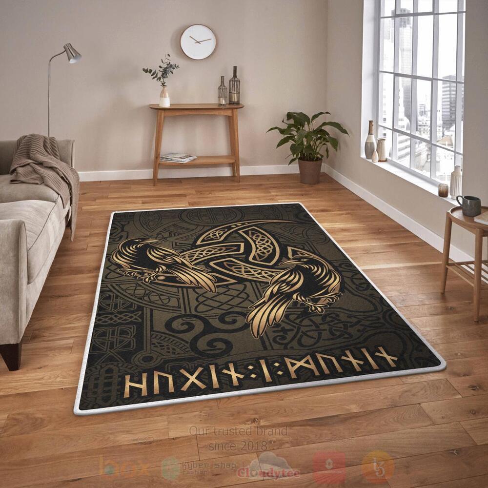 The Triple Horn of Odin Hugin and Munin Viking Area Rug 1