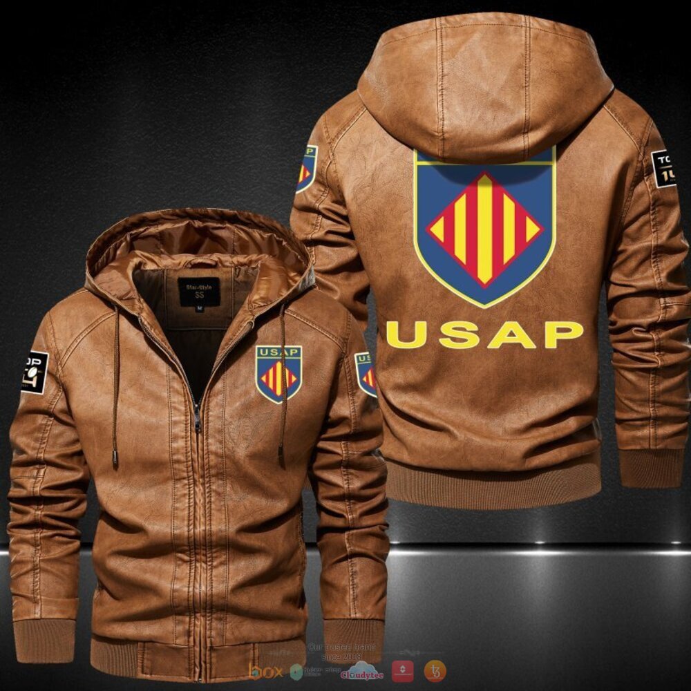 USA Perpignan Rugby Top 14 Hat Leather Jacket 3 USA Perpignan Rugby Top 14 Leather Jacket Hat 1 2