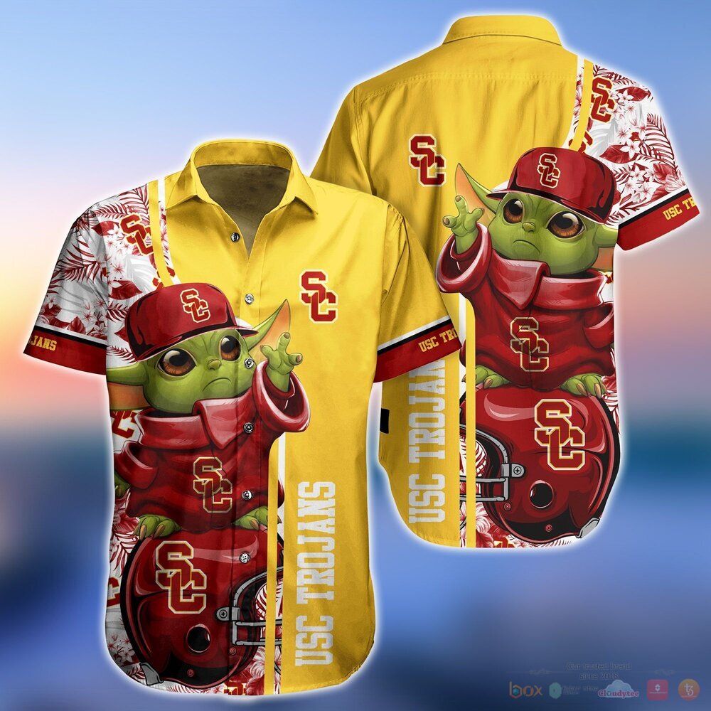 USC Trojans Baby Yoda NCAA Hawaiian Shirt and Shorts 2 USC Trojans NCAA Baby Yoda Hawaiian Shirt and Shorts 1