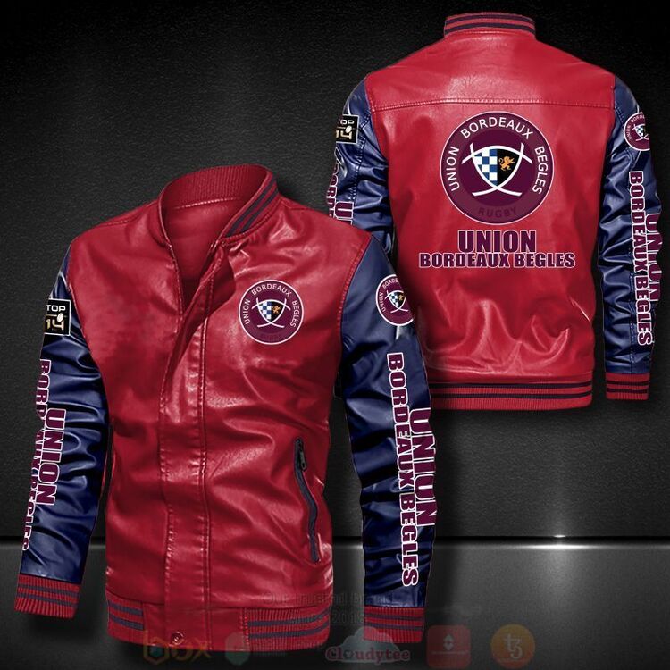 BEST Union Bordeaux Begles 2D Leather Bomber Jacket 5 Union Bordeaux Begles Bomber Leather Jacket 1 2 3 4