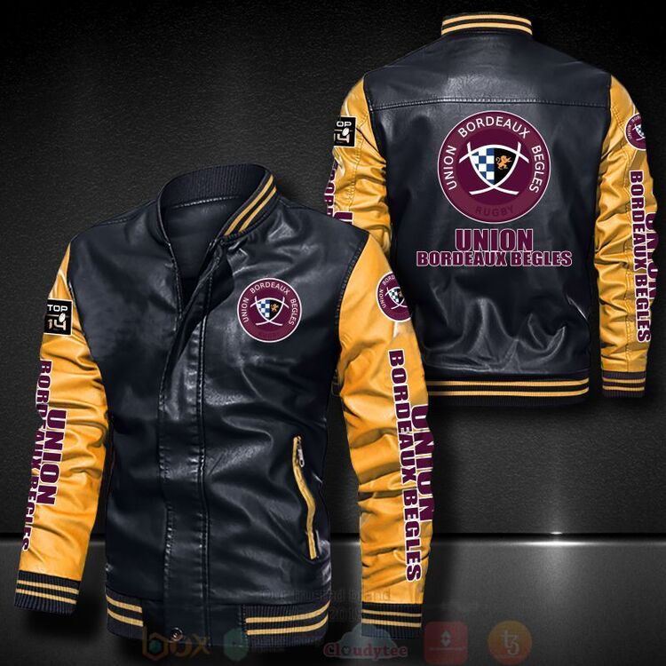 BEST Union Bordeaux Begles 2D Leather Bomber Jacket 6 Union Bordeaux Begles Bomber Leather Jacket 1 2 3 4 5