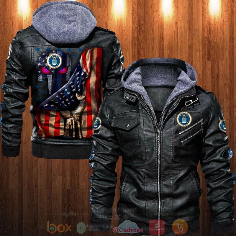 United States Air Force Punisher Skull American Flag Leather Jacket