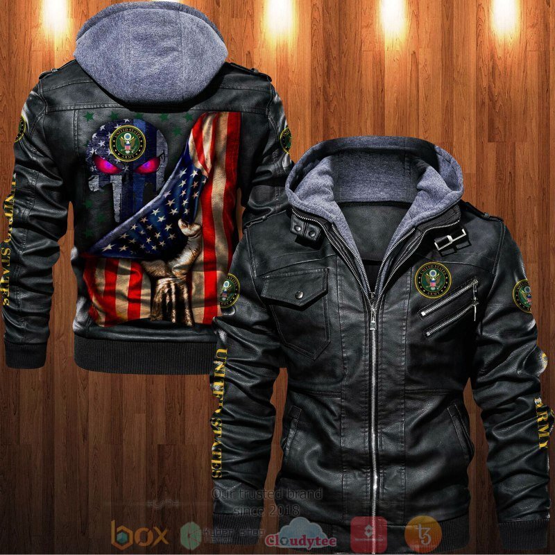 United States Army Special Forces Punisher Skull American Flag Leather Jacket