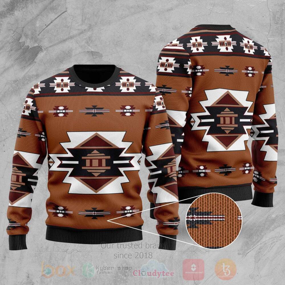 United Tribes Native American Brown Sweater