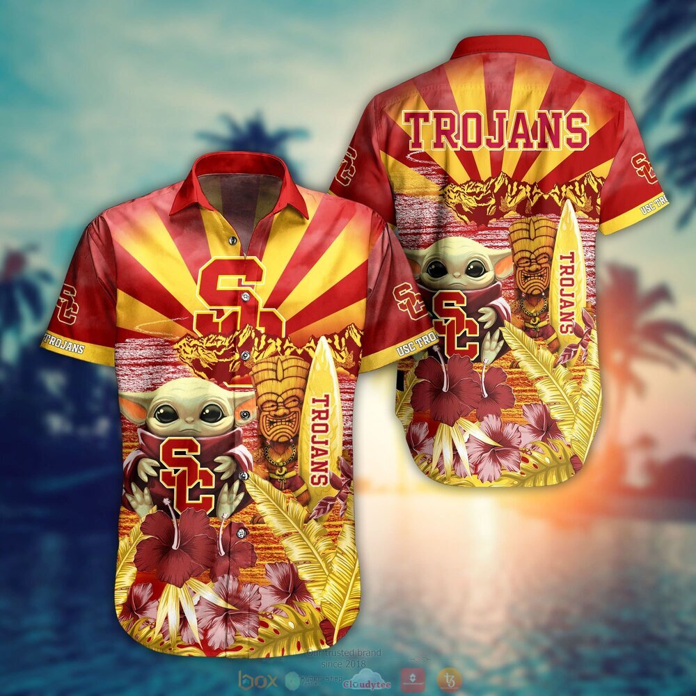 Usc Trojans Baby Yoda NCAA Hawaiian Shirt, Shorts 1 Usc Trojans NCAA Baby Yoda Hawaiian Shirt Shorts