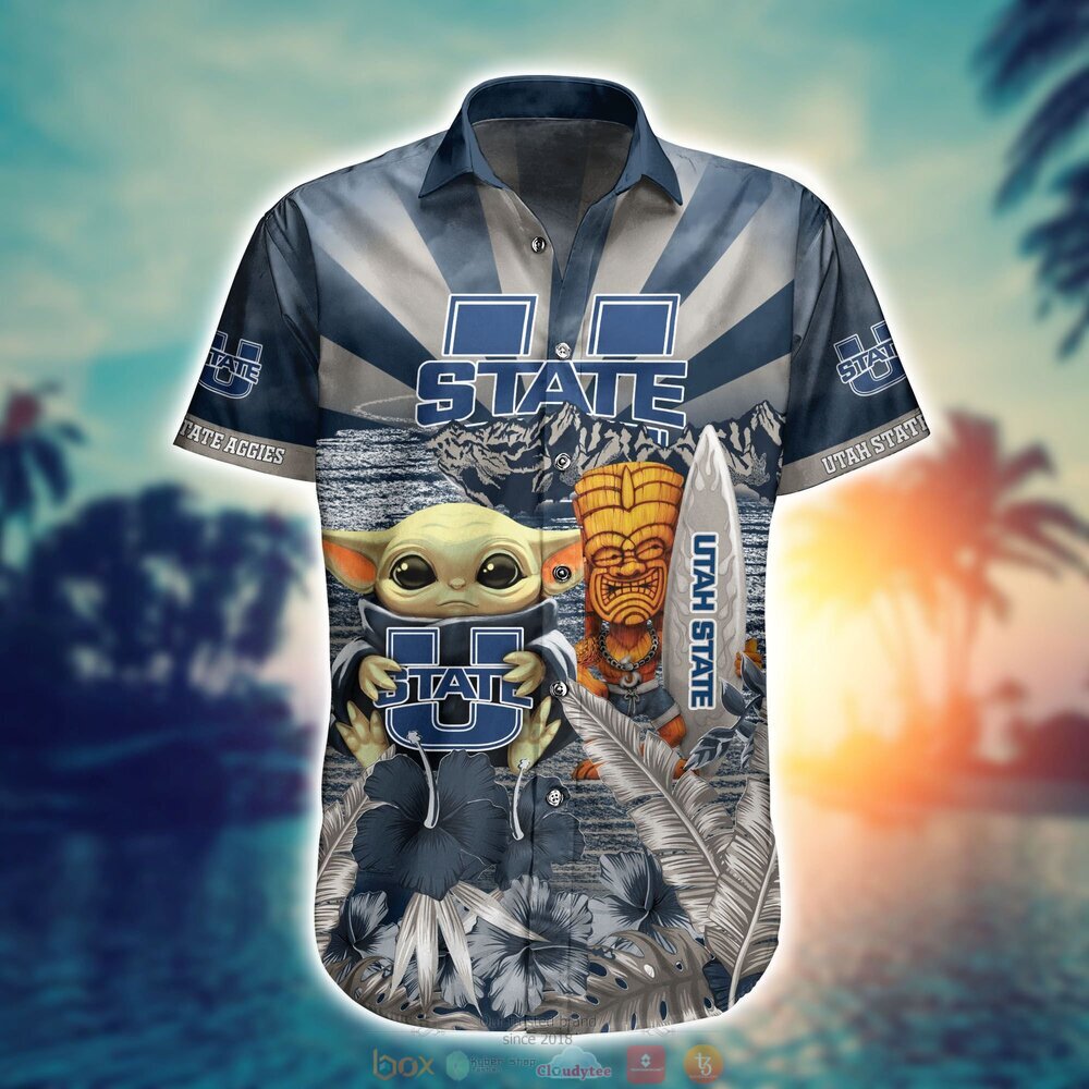 Utah State Aggies Baby Yoda NCAA Hawaiian Shirt, Shorts 2 Utah State Aggies NCAA Baby Yoda Hawaiian Shirt Shorts 1