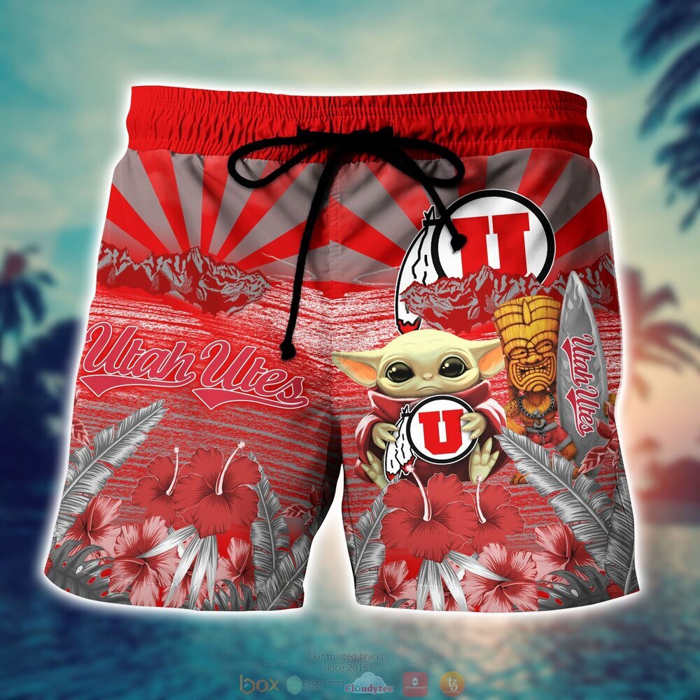 Utah Utes Baby Yoda NCAA Hawaiian Shirt, Shorts 4 Utah Utes NCAA Baby Yoda Hawaiian Shirt Shorts 1 2 3
