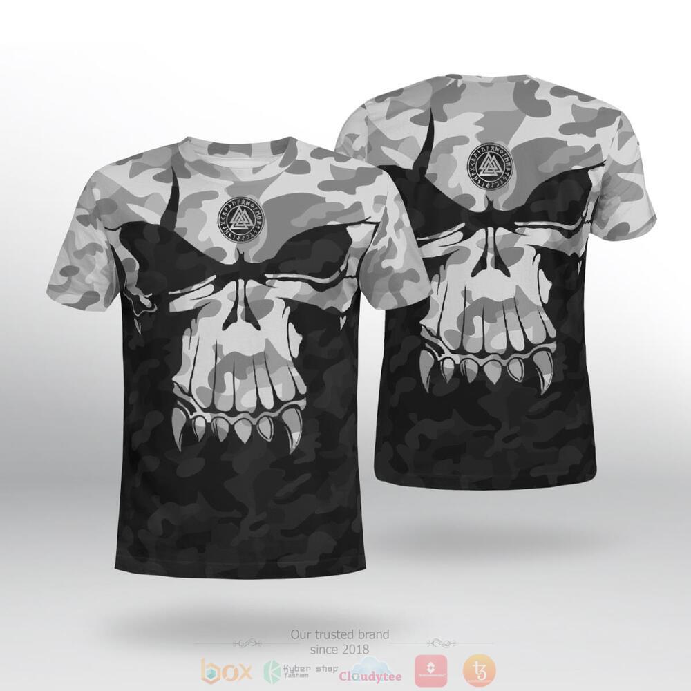 Valknut Skull Viking white black camo jersey shirt, hoodie 2 Valknut Skull Viking white black camo 3d shirt hoodie 1