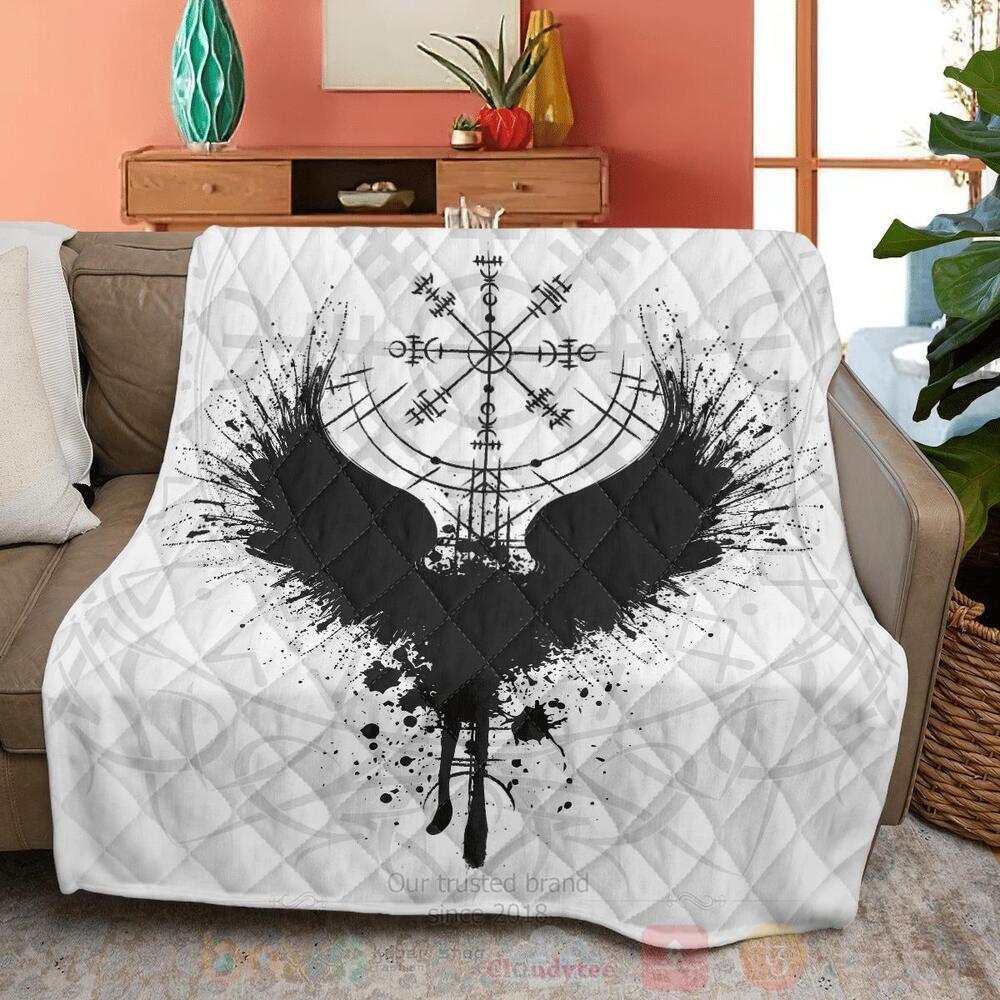 Vegvisir And Raven White Viking Quilt