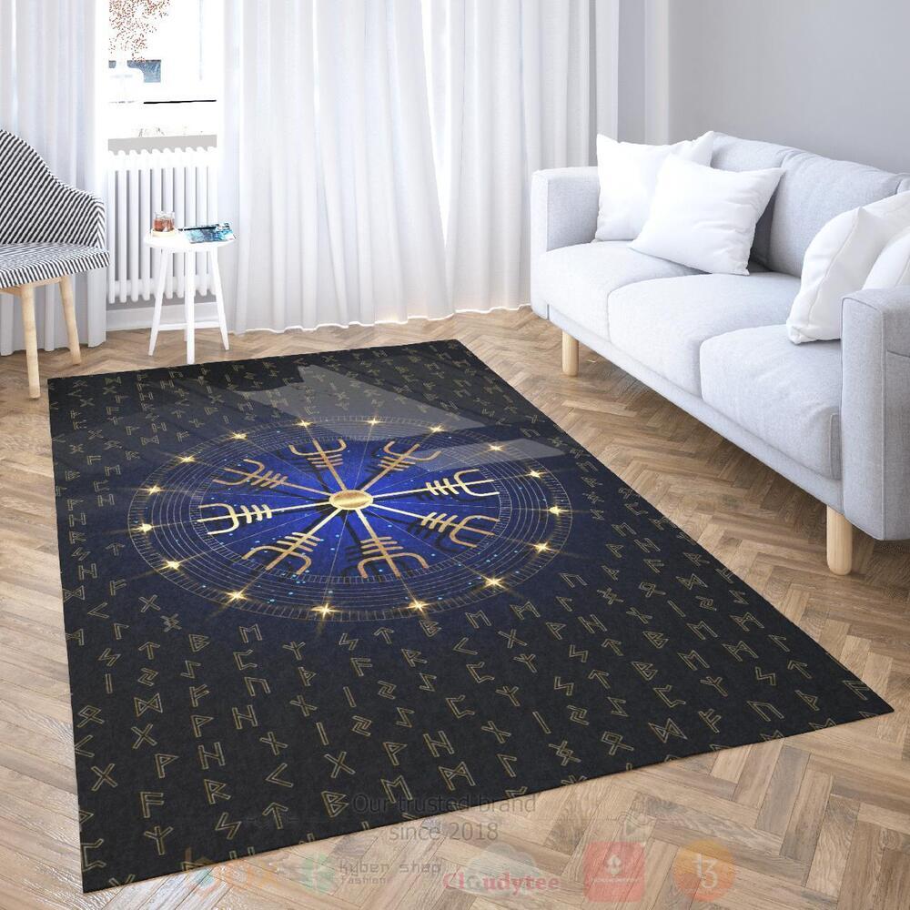 Vegvisir and Rune Ver1 Viking Area Rug 1