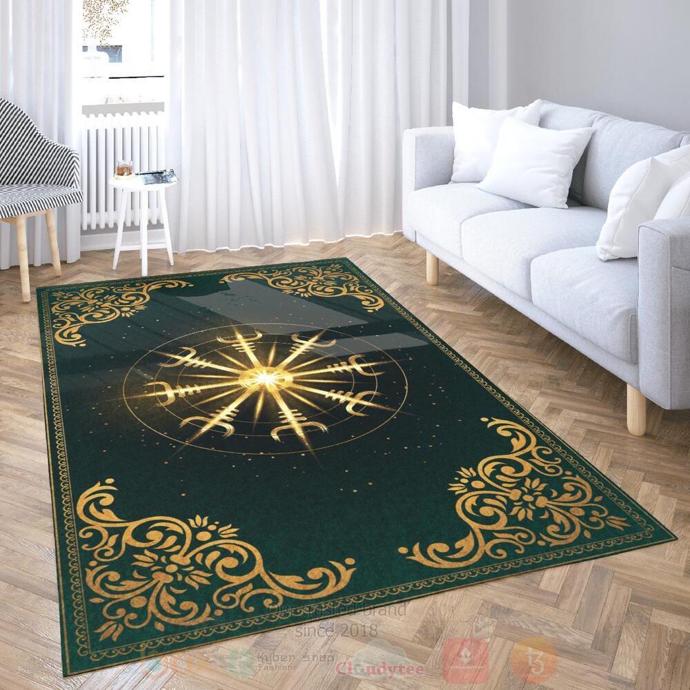 Vegvisir and Rune Ver2 Viking Area Rug 1