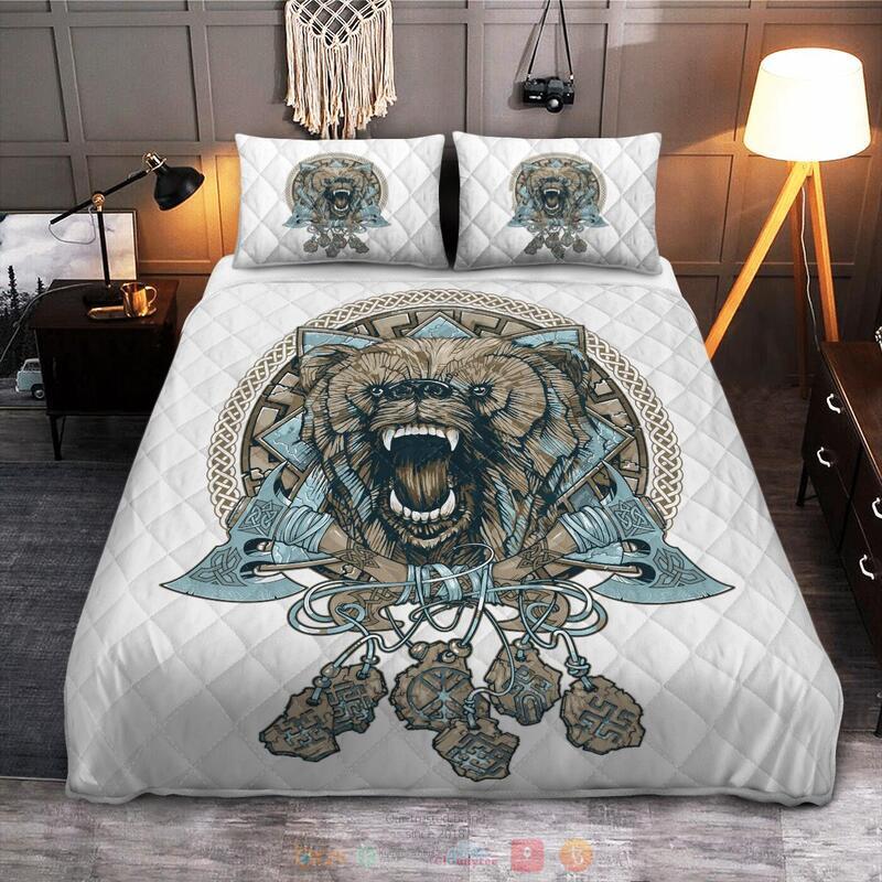 Viking Fenrir Quilt White blue Bedding Set