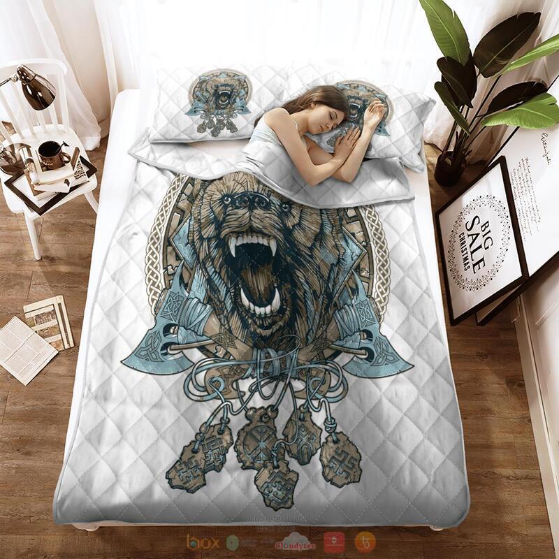 Viking Fenrir White blue Quilt Bedding Set 3 Viking Fenrir Quilt White blue Bedding Set 1 2