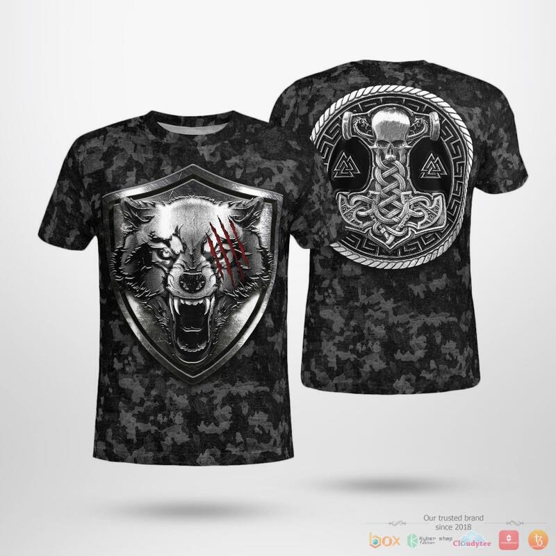 Viking Fenrir Wolf And Hammer 3d shirt, Hoodie 3 Viking Fenrir Wolf And Hammer 3d shirt Hoodie 1 2