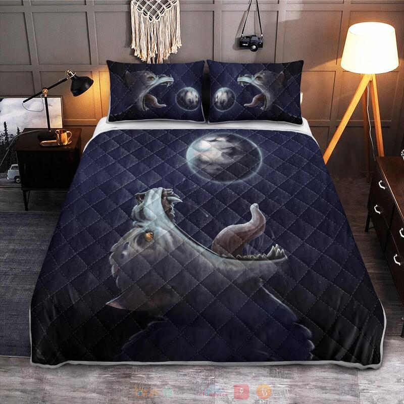Viking Fenrir Wolf trying to swallow the moon Quilt Bedding Set